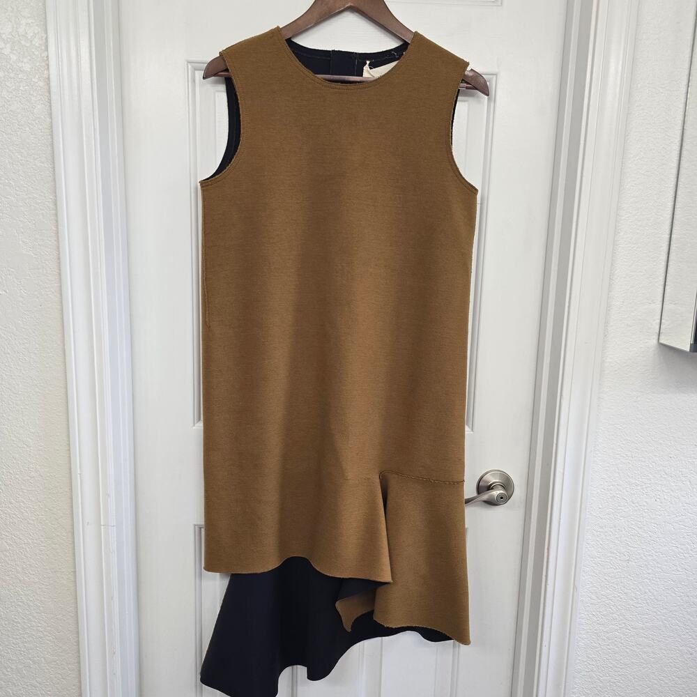 PortsPure Designer Wool Blend Colorblock Dress Asymmetrical Midi Minimalist Luxe - Picture 3 of 16